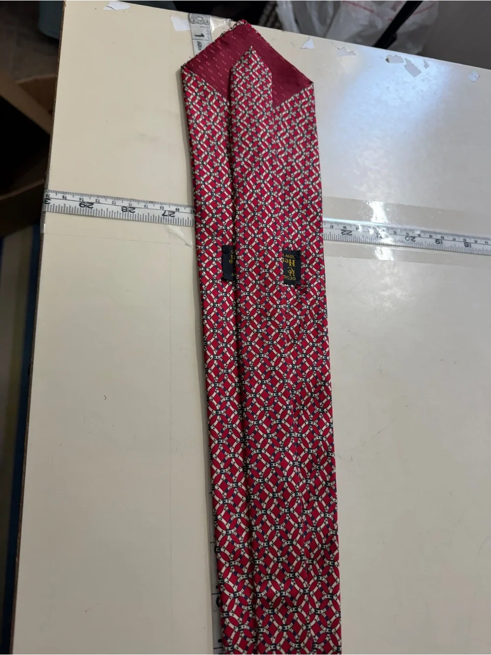 Men's Red Interlocking Geometric Tie